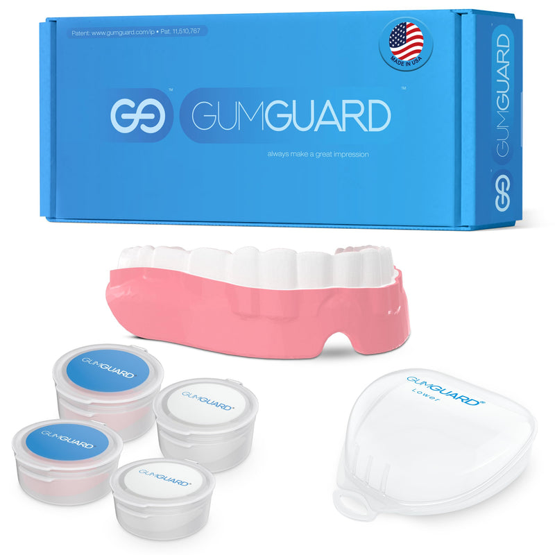 [Australia] - GumGuard PRO Denture Mouthguard Set - Soft, Customizable Fit Relief for Grinding & Clenching - Ideal for Denture Wearers & Implant Patients Lower White and Pink Pro Guard Set 