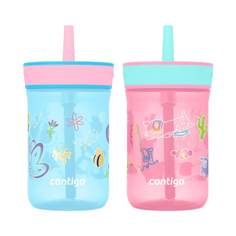 [Australia] - Contigo Kids’ Leighton Straw Tumbler with Spill-Proof Lid, 14oz., 2 Pack, Blue Raspberry & Azalea 14 Ounce 