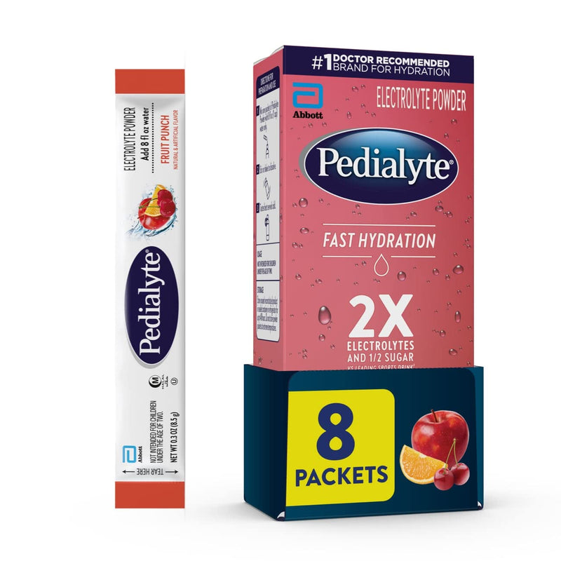 [Australia] - Pedialyte Fast Hydration Electrolyte Powder Packets, Fruit Punch, Hydration Drink, 8 Single-Serving Powder Packets 
