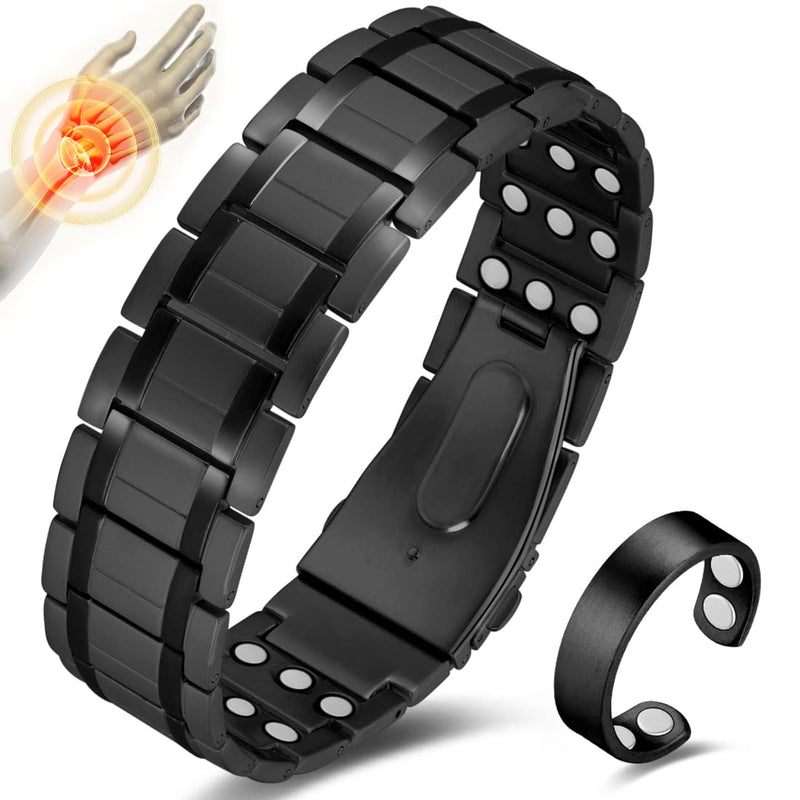[Australia] - Magnetic Bracelets for Men Titanium Steel Bracelet with Adjustable Tool for Anniversary Valentine Black-new 