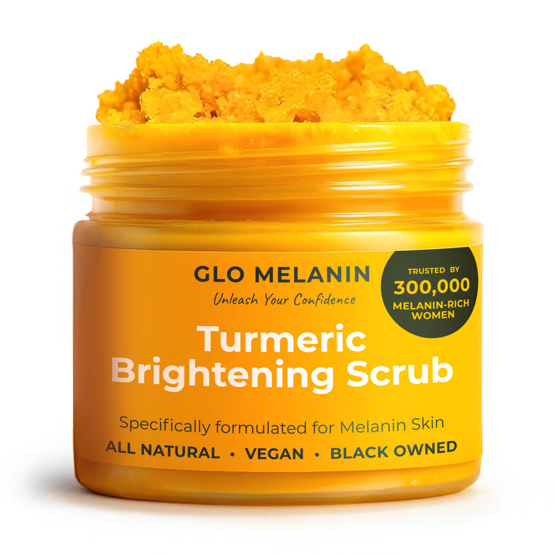 Glo Melanin Turmeric Brightening Scrub for Dark Spots [4 oz] | Includes Jojoba Oil - Sea Salt & Vitamin E, Brightening for Inner Thighs - Bikini Area - Underarms, Natural, Exfoliating 7 Ounce (Pack of 1)