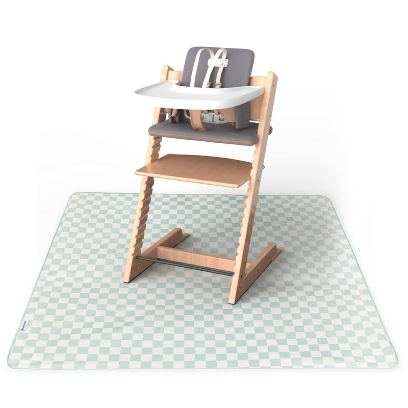[Australia] - Tiny Twinkle Mess-Proof Splat Mats for Under high Chairs or Table Cover Art Projects for Baby and Toddler - Waterproof, Washable Floor or Table Splash mat 51" x 51" (Sage Checkers) 51x51inch Sage Checkers 