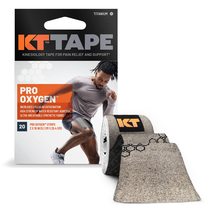 [Australia] - KT Tape Pro Oxygen, Synthetic Kinesiology Athletic Tape with Celliant Technology, 20 Count, 10” Precut Strips, Titanium 