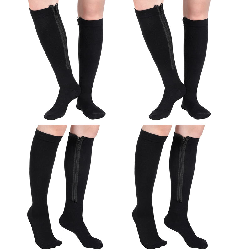 [Australia] - Tarpop 4 Pair Zipper Compression Socks Closed Toe 20-30 Mmhg Calf Knee High Compression Stocking for Men Women Swelling Edema Large Black 