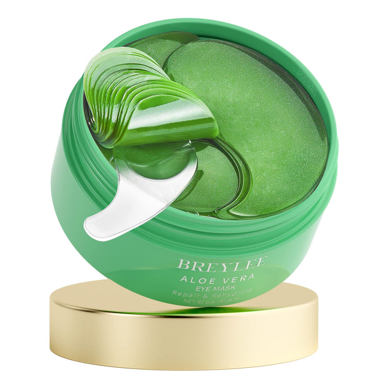 [Australia] - BREYLEE Aloe Vera Eye Masks - 60 Pcs - Reduce Puffy Eyes & Dark Circles, Firm & Improve Under Eye Skin, Pure Natural Extracts for Youthful Appearance & Reduction of Fine Lines and Wrinkles. GREEN 