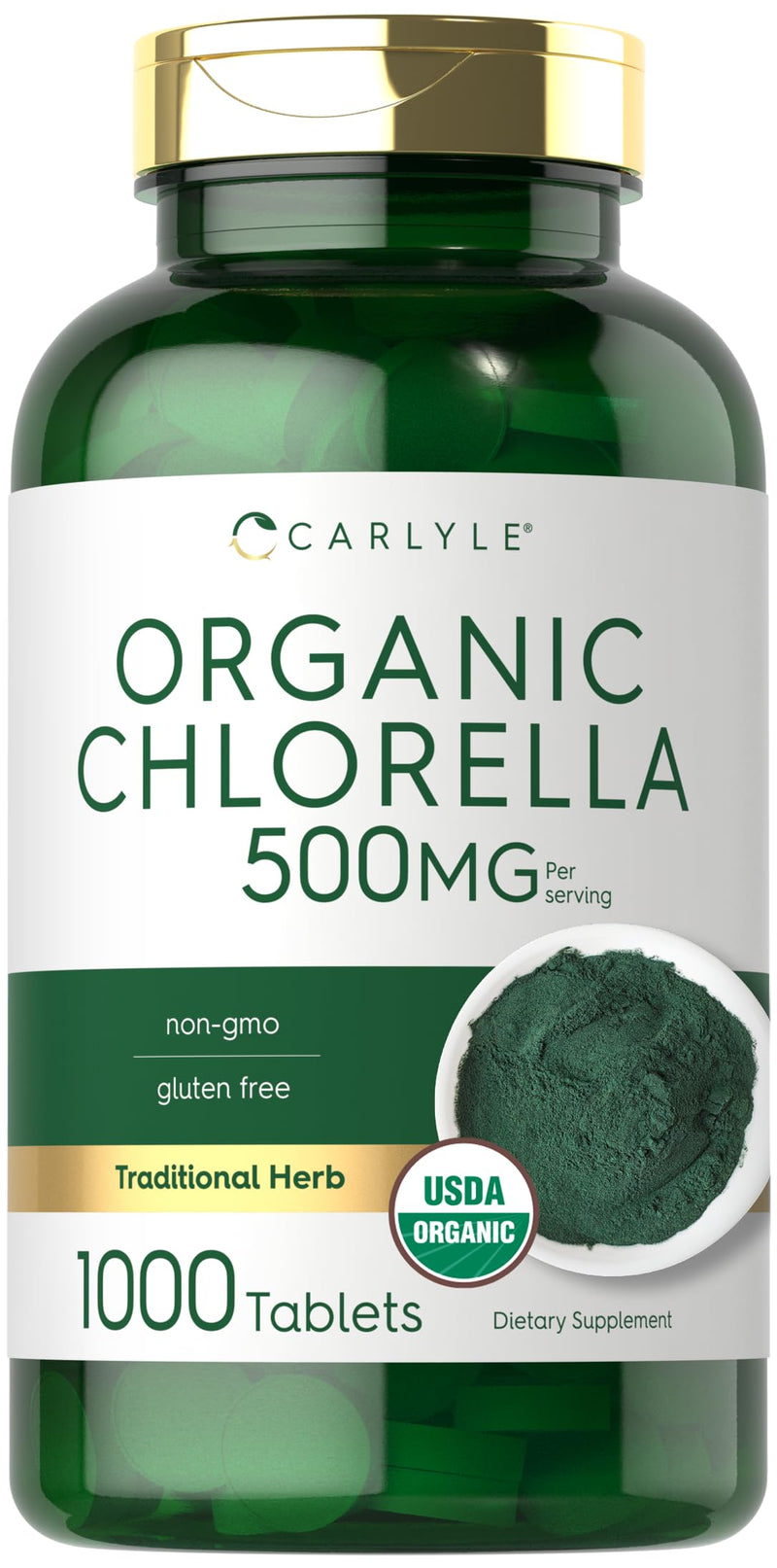[Australia] - Carlyle Chlorella Tablets Organic 500 mg | 1000 Count | Vegetarian, Non-GMO, and Gluten Free Supplement 