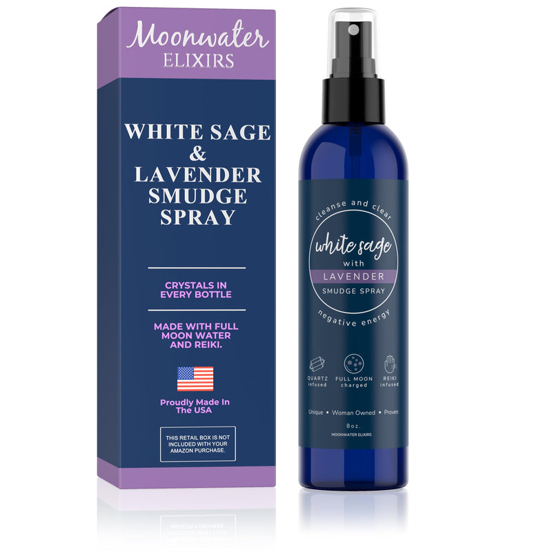 White Sage Smudge Spray for Spiritual Cleansing & Aura Protection, Sage & Lavender Smudging - Cleansing Negative Energy & Protection, Clear Quartz Reiki Energized Aromatherapy Room Mist - 8oz 8 Fl Oz (Pack of 1) White Sage and Lavender