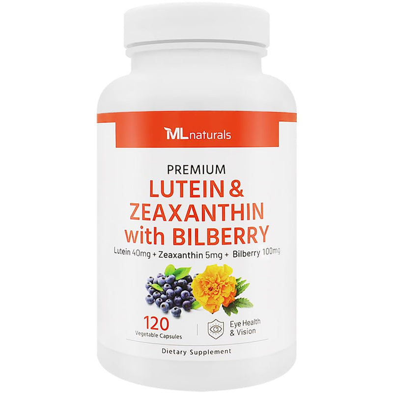 [Australia] - ML Naturals Premium Lutein & Zeaxanthin with Bilberry 120 Vegetable Capsules. Lutein 40 mg, Zeaxanthin 5 mg, and Bilberry 100 mg. Premium Quality. Healthy Eyes & Vision, NSF-Certified & cGMP-Compliant 120 Count (Pack of 1) 