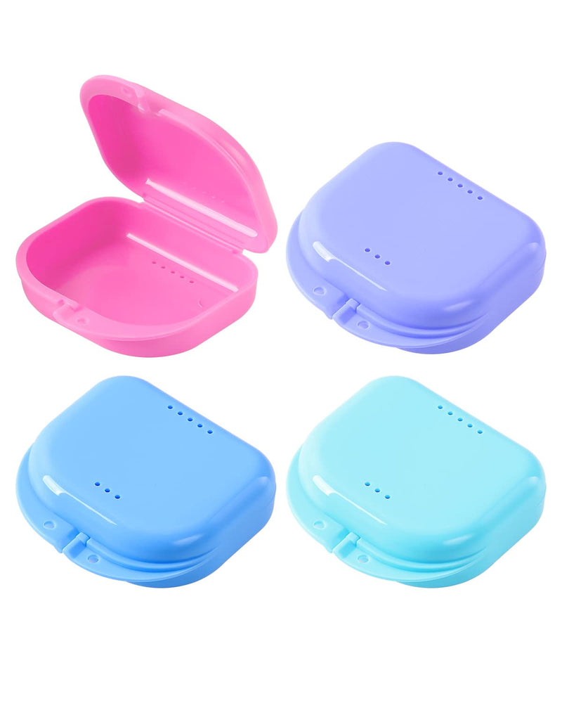 [Australia] - JMU Retainer Case with Vent Holes, 4 Pack Orthodontic Mouth Guard Cases Denture Case Blue/Teal/Purple/Pink 