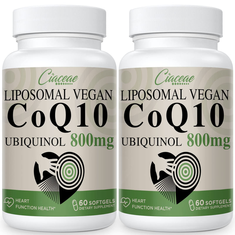 [Australia] - Liposomal CoQ10 800mg Ubiquinol Softgel, Max Absorption Ubiquinol Coenzyme Q10, Ubiquinol CoQ10 Supplement for Antioxidant, Heart Function & Energy Production, Pure CoQ10 800mg, 120 Vegan Softgels 60 Count (Pack of 2) 