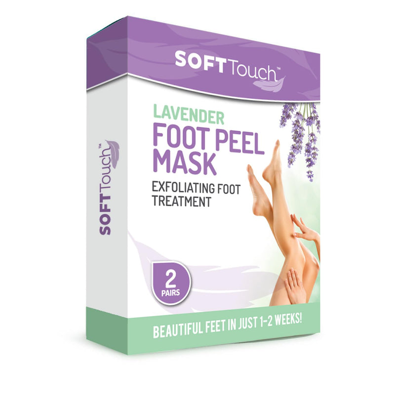 Dermora Soft Touch Foot Peel Mask - Pack of 2 Feet Peeling Masks for Dry, Cracked Heels & Calluses - Exfoliating Foot Mask Peel for Baby Soft Skin, Lavender | Botanical Extracts, Fits Most Sizes Up to Men's 11, 60-Minute Wear Time, Helps Remove Dry, Ro...