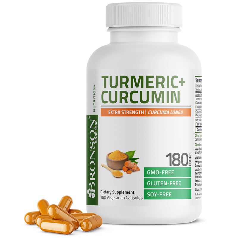 Bronson Turmeric Curcumin Extra Strength - Antioxidant, Joint & Digestion Support with BioPerine, Non-GMO, 180 Vegetarian Capsules Unflavoured 180 Count (Pack of 1)