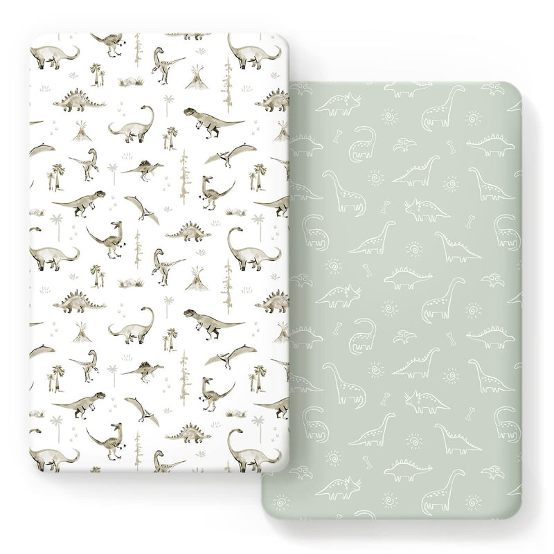 [Australia] - GRSSDER Stretch Ultra Soft Jersey Knit Fitted Crib Sheets Set 2 Pack，Fit All Standard Crib Mattress Pads Safe and Snug, Crib Fitted Sheet for Baby, Dinosaur 