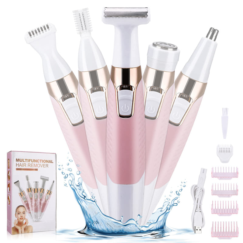 [Australia] - Face Razors for Women, BestMal Bikini Trimmer 5 in 1 Wet/Dry Electric Shaver Razors for Face Nose Eyebrow Beard Mustache Arm Leg Armpit Pubic Area Painless Rechargeable Facial Hair Removal for Women 