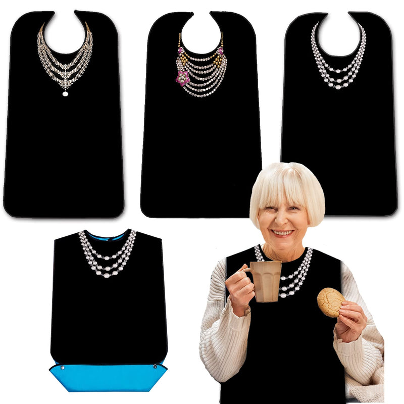 [Australia] - 3 Pack Adult Bibs with Crumb Catcher, Washable and Adjustable Adult Bibs for Women Elderly Seniors Elegant Dazzling Necklace 