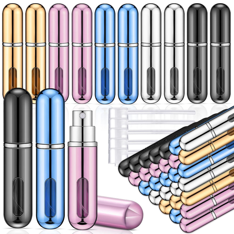 Gerrii 50 Pcs Travel Mini Perfume Refillable Portable Perfume Spray Bottle Perfume Pocket Perfume Dispenser with 20 Pcs Pump Accessories Essentials Spray Containers Scent Pump Case, 5ml (Multicolor) Multicolor