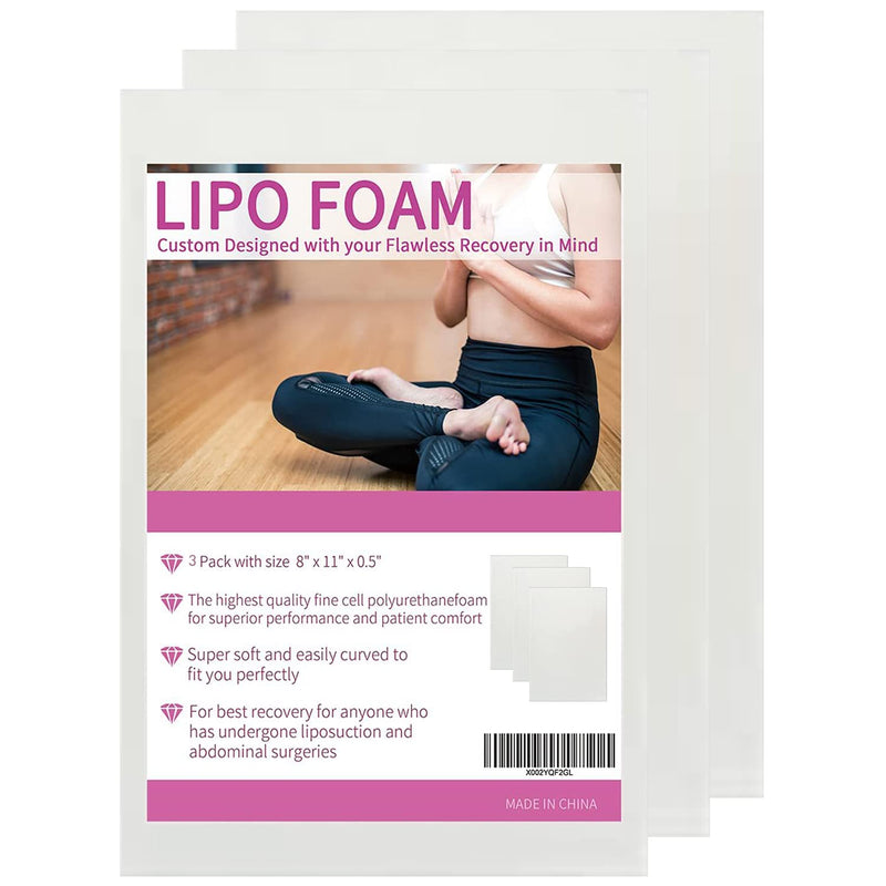 [Australia] - Lipo Foam Pads for Post Surgery, 3 Pack BBL Abdominal Foam Pads Boards Help Out When Using Ab Board Compression Garments Tummy Tuck,Liposuction Surgery Foam Sheet for Recovery 8" x 11" 