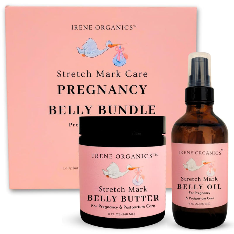 [Australia] - Belly Bundle by Irene Organics - Organic Belly Butter and Oil for Pregnancy Stretch Mark Prevention and Treatment - Award Winning Skincare For Pregnancy and Postpartum - Mother's Day Gift Set (Large) 2 piece set - Large 