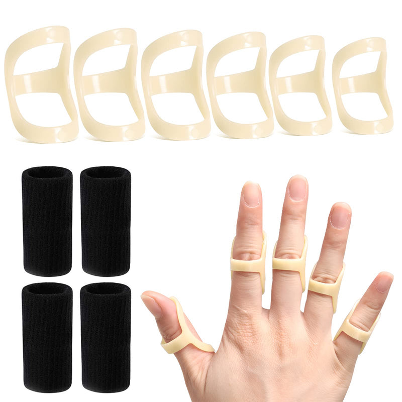 [Australia] - 10Pcs Oval Finger Splints & Sleeves Kit, 6 Graduated Trigger Finger Splint & 4 Finger Sleeves for Trigger/Mallet/Arthritis/Straightening, Finger Brace Support for Thumb/Middle/Ring/Index/Pinky(Size 4,5,6,7,8,9) Size 4,5,6,7,8,9 (with Sleeves) 