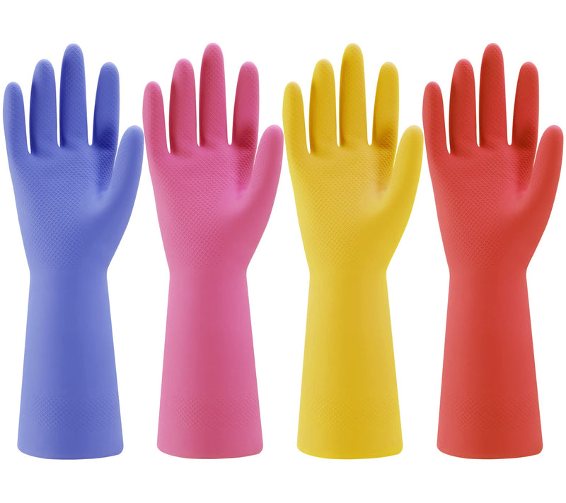 [Australia] - Rubber Kitchen Dishwashing Gloves - 4 Pairs Colorful Reusable Household Cleaning Gloves for Washing Dishes and Cleaning Tasks, Flexible Long-lasting and Non-Slip (Medium, Blue+Pink+Yellow+Orange) Medium 4 Color 