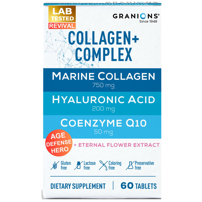 Marine Collagen Pills Complex – 200mg Hyaluronic Acid Supplement, Coenzyme Q10 CoQ10, Hydrolyzed Marine Collagen Peptides, Eternal Flower Hydration, Age Defense Supplements - 60 Sealed Tablets 60 Count (Pack of 1)