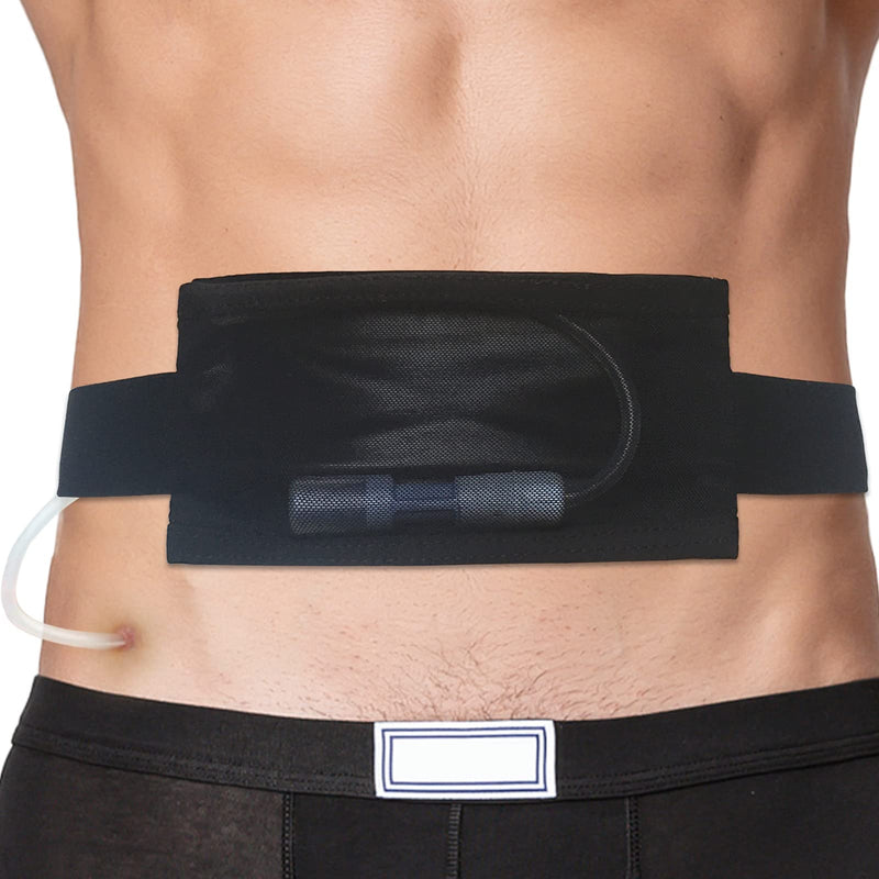 [Australia] - Breathable PD Belt Peritoneal Dialysis Catheter Holder with Mesh Pouch Stretch for Peg/G/J Feeding Tube Accessories Transfer Set Abdominal Stomach Fixation Medical Nursing Supplies Men Women Black 