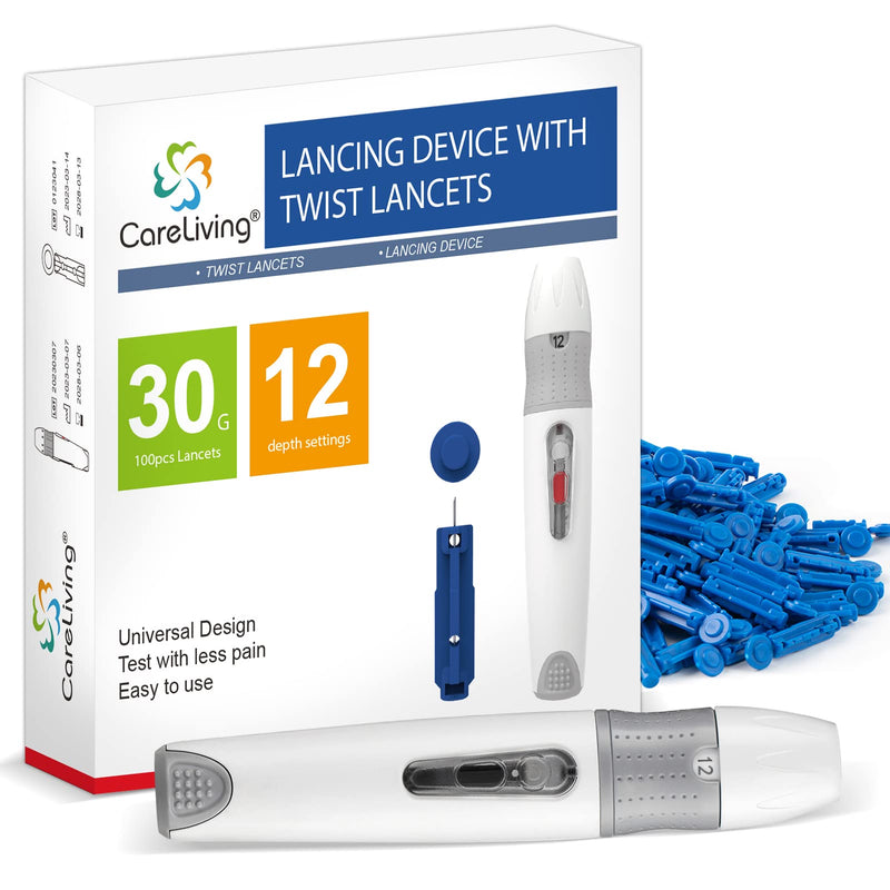 [Australia] - Lancing Device and 100 Lancets for Diabetes Testing, Single Use, 30 Gauge Lancets, for Minimizing Pain and Discomfort 