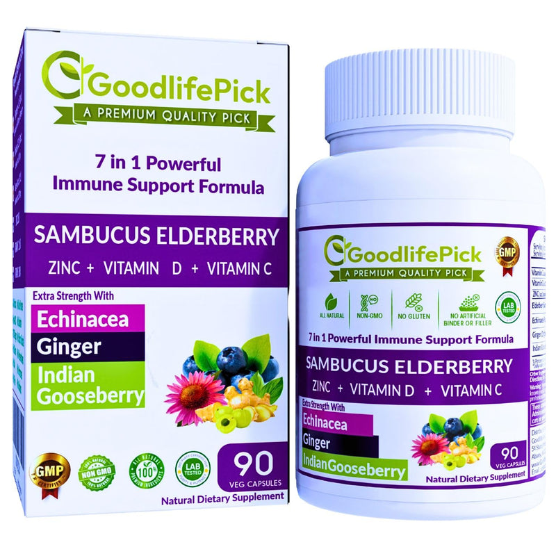 7 in 1 Elderberry with ZINC, Vitamin C, Vitamin D, Echinacea, Ginger & Indian Gooseberry (Amla).Premium Elderberry Capsules 90 ct, All Natural,Non-GMO,Vegan,No Rice Powder, No-Gluten 90 Count (Pack of 1)