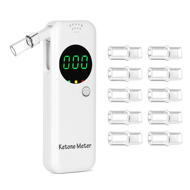 [Australia] - Portable Ketone Breath Meter Ketone Breath Analyzer Digital Ketosis Breath Tester for Accurate Ketosis Tracking - Includes 10 Reusable Mouthpieces White 