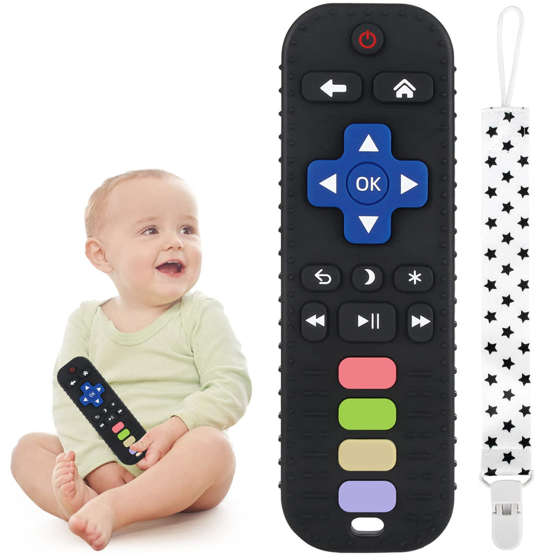 [Australia] - Chuya Baby Teether Toy Chew Toy for Babies 3-24 Months TV Remote Control Shape Teething Relief Baby Toys for Infants (Black) Black 