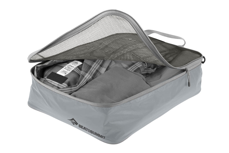 Sea to Summit Garment Mesh Bag Packing Organizer, Medium, Highrise Grey | Lightweight nylon and mesh packing organizer compartmentalizes clothing and accessories in a suitcase or duffle