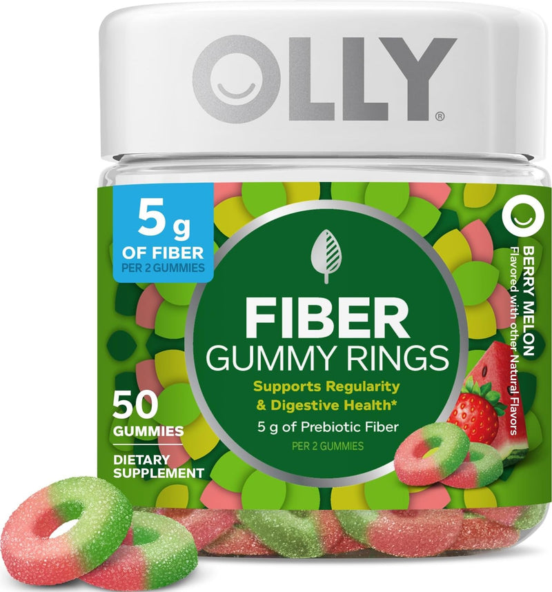 OLLY Fiber Gummy Rings, Digestive Health Supplement, Berry Melon - 50 Count 50 Count (Pack of 1)