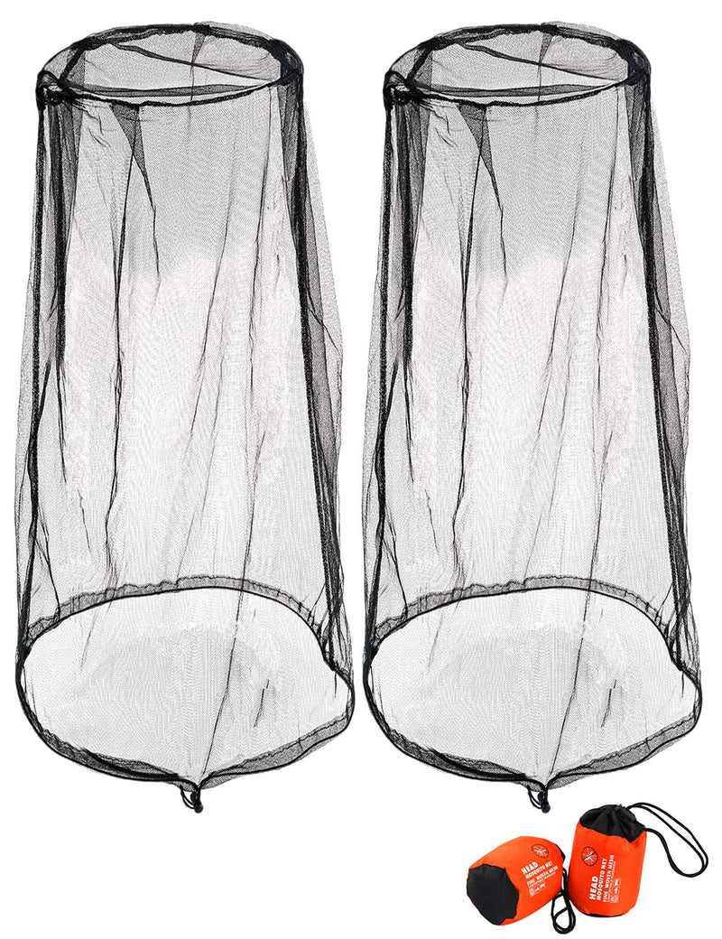 [Australia] - wohohoho Mosquito Head Net Mesh with drawstring, Bug Face Netting for Hats, Mesh Face Shield for Men & Women Beekeeper Net Mask Protection for Midges, Bugs & Gnats (2 Packs, Black, Updated Big Net) 2pcs 