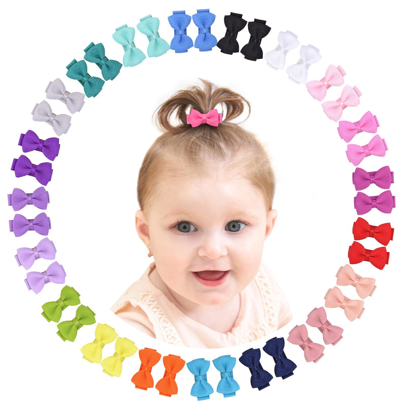 [Australia] - Baby Hair Clips Bows for Girls Mini Fully Lined Baby Bows Grosgrain Ribbon 1.2" Tiny Hair Bows Clips for Baby Girls Infant Fine Hair 40PCS (20Colors in Pairs) 1.2 Inch bows-40pcs 
