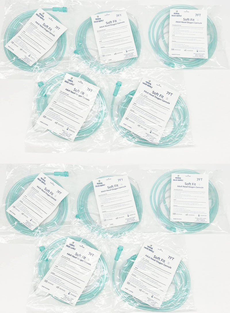 [Australia] - 10 Pack - Super Soft Touch Vinyl Nasal Oxygen Cannula, Cushion Tip, Adult, 7' Standard Connector, Pack of 10 