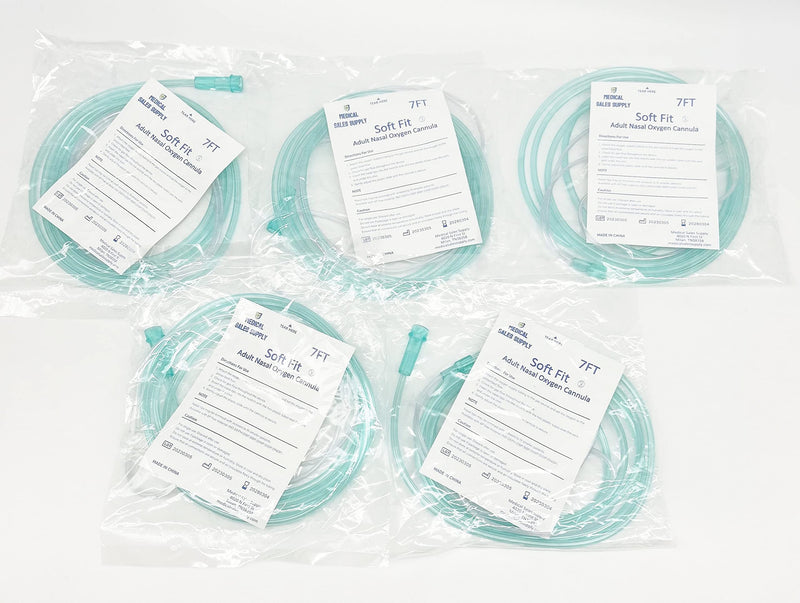 [Australia] - 5 Pack - Super Soft Touch Vinyl Nasal Oxygen Cannula, Cushion Tip, Adult, 7' Standard Connector, Pack of 5 