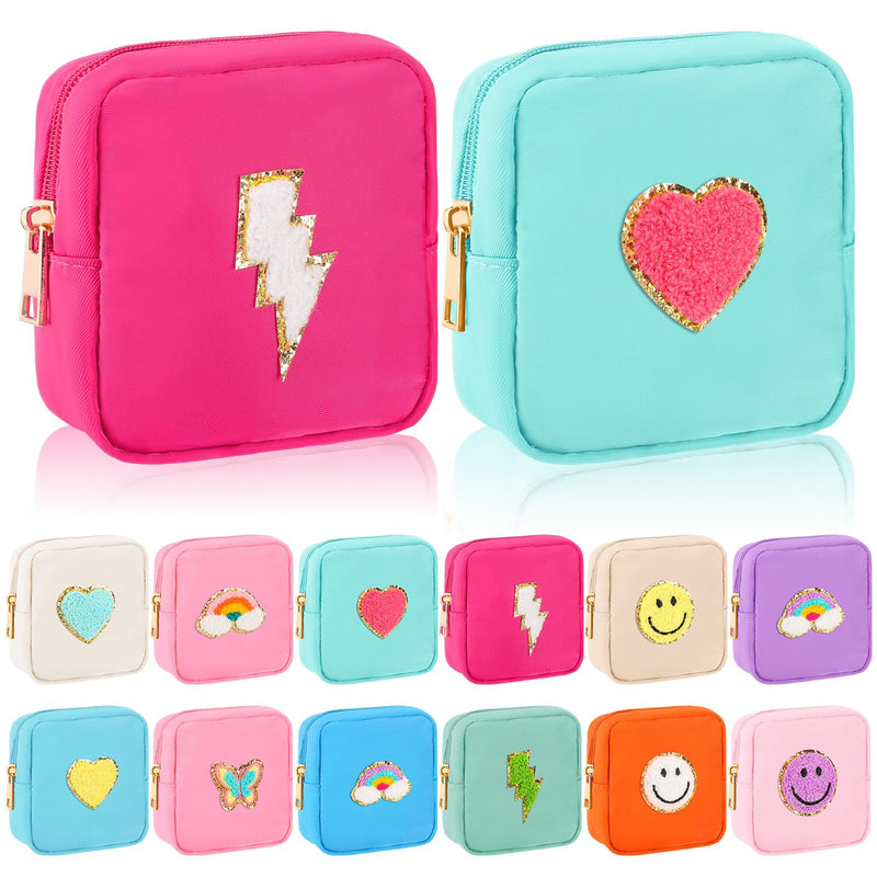 12 Pcs Mini Makeup Bag Bulk, back to school Gifts for Girls Preppy Square Cosmetic Makeup Small Nylon Pouch with Zippe Toiletry Organizer for Traveling Girls & Best Friends