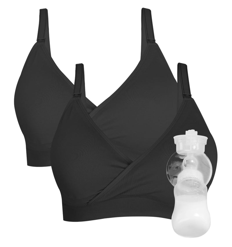 [Australia] - 4HOW Pumping Bra Hands Free Maternity Bras for Breastfeeding Pumping and Nursing Bra in One Comfort Smooth,Great Support X-Large 2pc(black) 