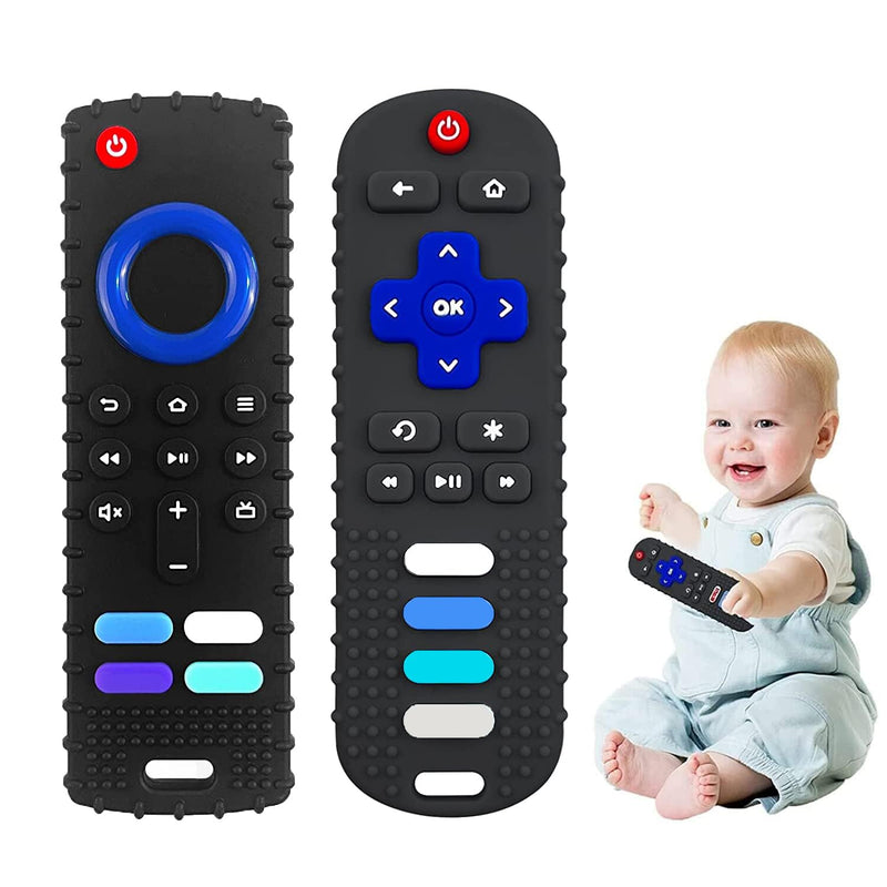 [Australia] - 2-Pack Baby Teething Toys-TV Remote Control Shape Silicone Infants Teething Toys for Babies 0-18 Months,BPA-Free (2packs-Black) 2packs-Black 