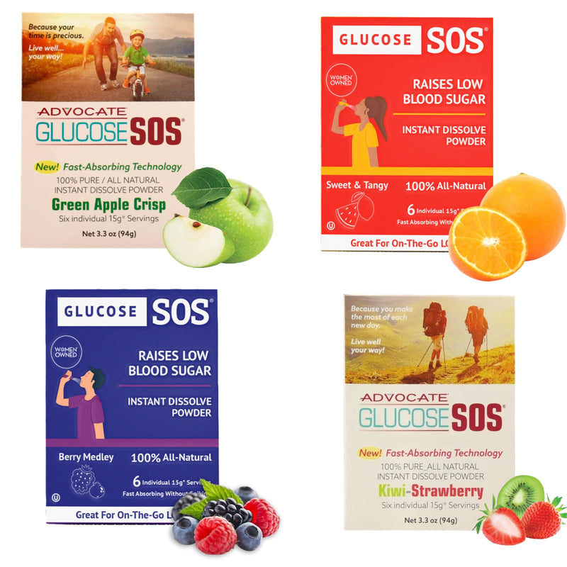 [Australia] - Glucose SOS Glucose Powder - Natural Dextrose Powder Packets - Fast-Absorption - Instantly Dissolves - No Water Needed - 4 Flavor Variety - 24 Packets 24 Servings (Pack of 24) 