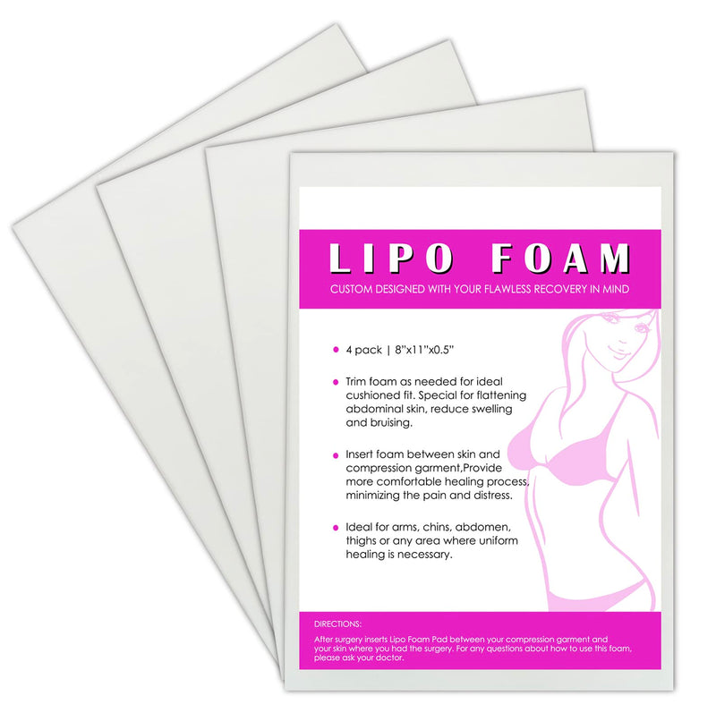 [Australia] - 4 Pack Lipo Foam Post-surgical Ab Board Flattening Abdominal Compression Board for using with Post Liposuction Surgery Compression Garments Foam pads for Recovery 8"X11" White 
