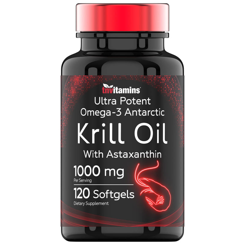 [Australia] - Antarctic Krill Oil 1000mg x 120 Softgels with Astaxanthin | 1000mg Red Krill Oil, 200 mg Phospholipids, 120 mg EPA, 80 mg DHA, 200 mcg Astaxanthin | Potent & Pure Omega-3 Cold Water Antarctic Krill 