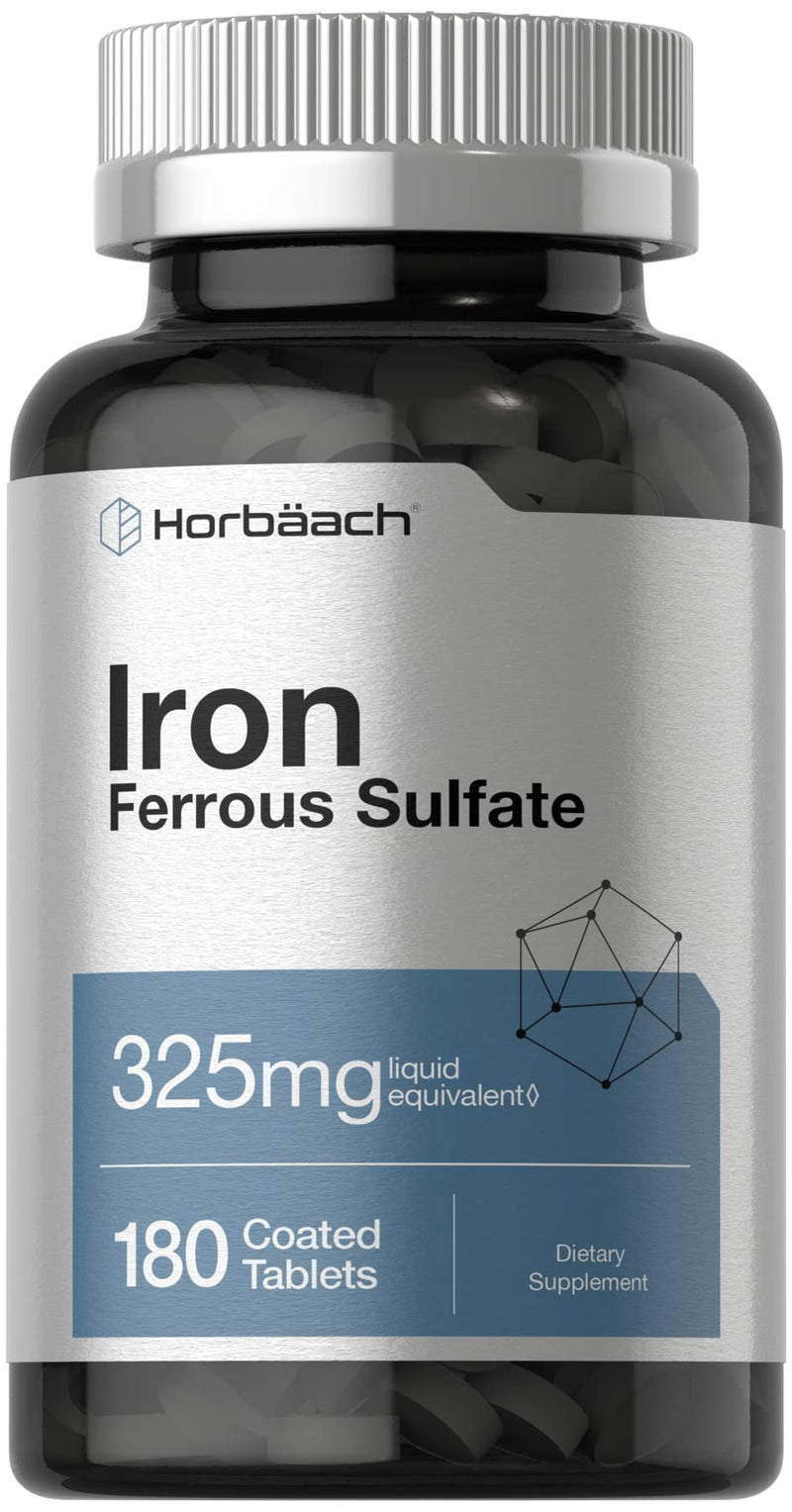 [Australia] - Horbäach Iron Ferrous Sulfate 325mg | 180 Count | Vegetarian, Non-GMO & Gluten Free Dietary Supplement 180 Count (Pack of 1) 