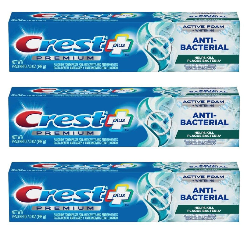 [Australia] - Crest Premium Plus Anti-Bacterial Toothpaste, Smooth Peppermint Flavor 7.0 oz (Pack of 3) 