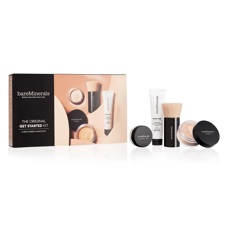 [Australia] - bareMinerals Original Get Started Kit Mini, 4 Piece Mineral Makeup Includes Original Loose Foundation, Face Primer, Setting Powder, Brush, Must-Have Kit, Travel Size, Vegan Fairly Medium 05 