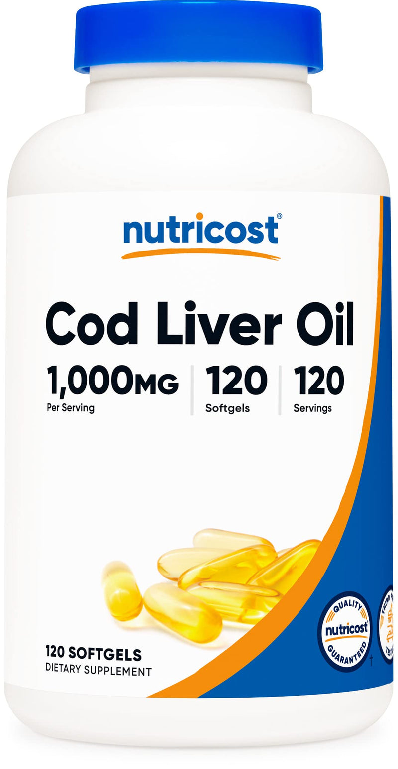 [Australia] - Nutricost Cod Liver Oil 1000mg, 120 Softgels - Non-GMO & Gluten Free 