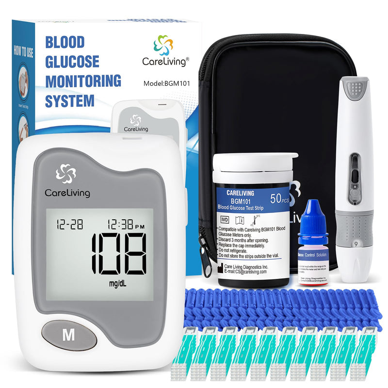 Blood Glucose Monitor Kit, 50 Test Strips, 50 Lancets, 1 Blood Glucose Meter, 1 Lancing Device, Diabetes Testing Kit, Portable Blood Sugar Test Kit, Glucometer Kit for Home