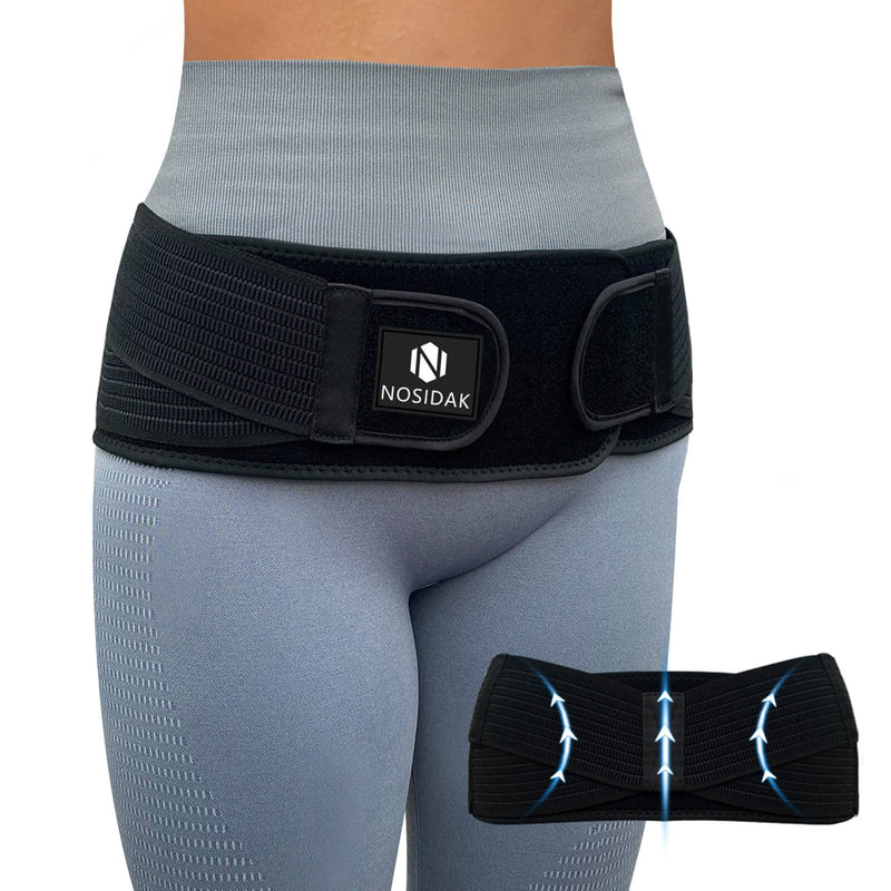 SI Belt - Sacroiliac Belt for Women and Men, SI Joint Pain Relief, Pelvis Support, Sciatic Nerve Brace, Lower Back Lumbar Hip Brace for Sciatic Pain Relief, Adjustable Pregnancy Support Band Black One Size