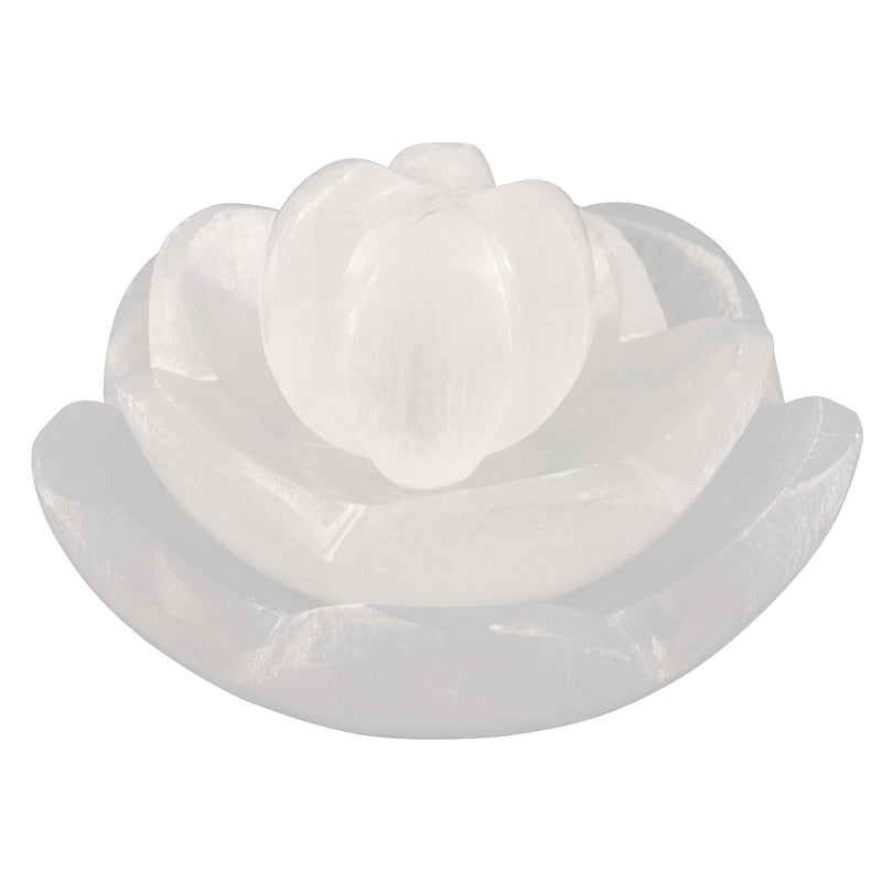 Wish Well Selenite Bowl for Crystal Charging, 4" Lotus Flower Crystal Bowl | 3 pc Lotus Flower Bowl for Cleansing Healing Stones, Protection Crystals, Spiritual Gifts & Decor, Crafted in Morocco 4" Lotus Flower Bowl