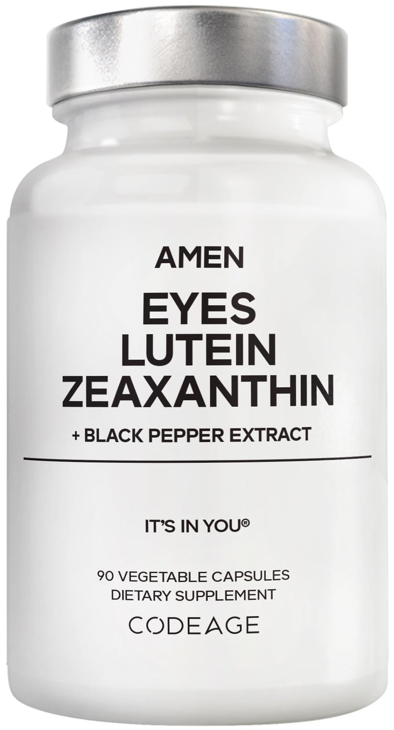 Amen Eyes Lutein Zeaxanthin, Marigold Extract, Beet Root, 90 Capsules | Lutein and zeaxanthin from marigold with red beet root and black pepper. Three-month supply. Vegan, non-GMO.